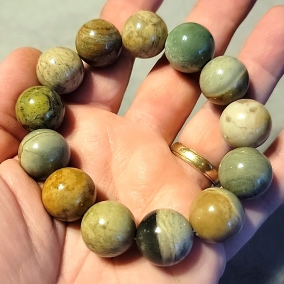 18mm 100% Natural Ocean Jasper Agate Gemstone Round Beads Bracelet Size 7 - Picture 8 of 10